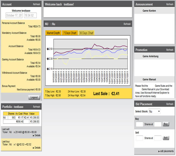 The INS Virtual Stock Market Game as Skinned by a Client